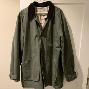 J. Crew Green Field Jacket with Dark Brown Collar and plaid lining